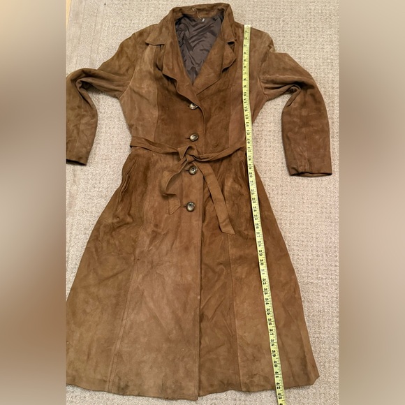 Vintage Brown Suede Leather Trench Coat Belted Long Jacket Size 48 small s - Picture 5 of 13